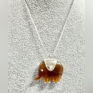 Liz & co. Elephant Faux Amber Acrylic Silver Tone Pendant Necklace